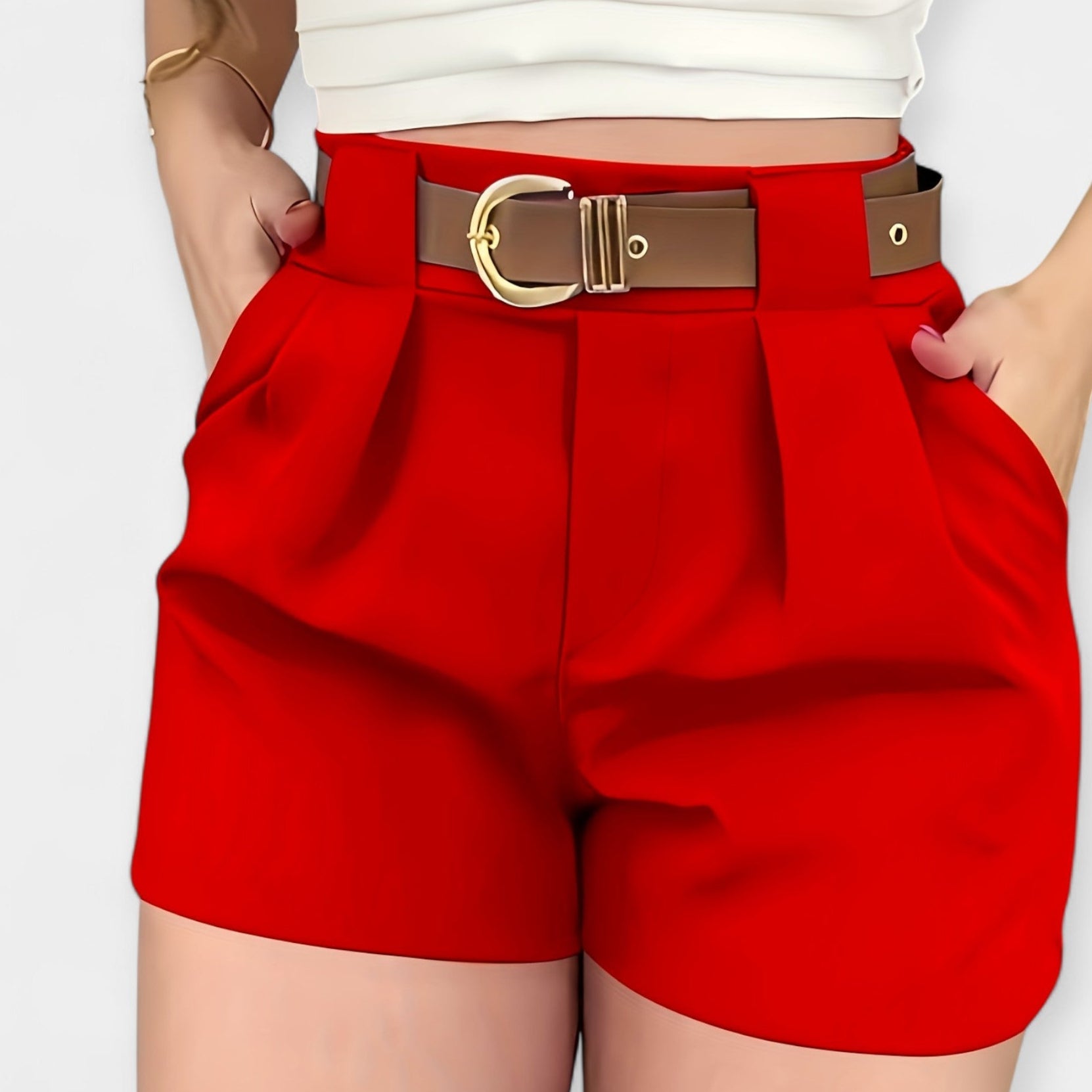 Pantalones Cortos Plisados de Cintura Alta