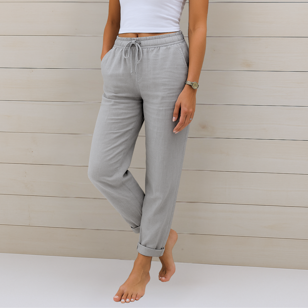 Sara - Pantalones elásticos de lino Premium