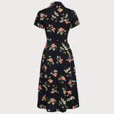 Glória - Vestido Midi Negro Floral