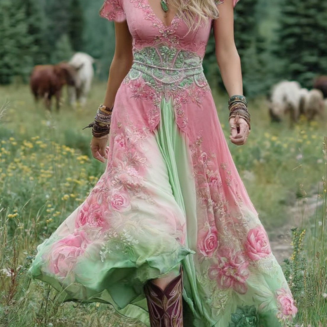 Serena - Vestido Maxi Corto Floral
