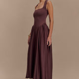 Sara - Vestido midi de punto marrón