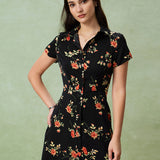 Glória - Vestido Midi Negro Floral