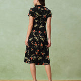 Glória - Vestido Midi Negro Floral