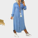 Vestido maxi de mezclilla de manga larga