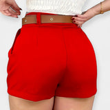 Pantalones Cortos Plisados de Cintura Alta