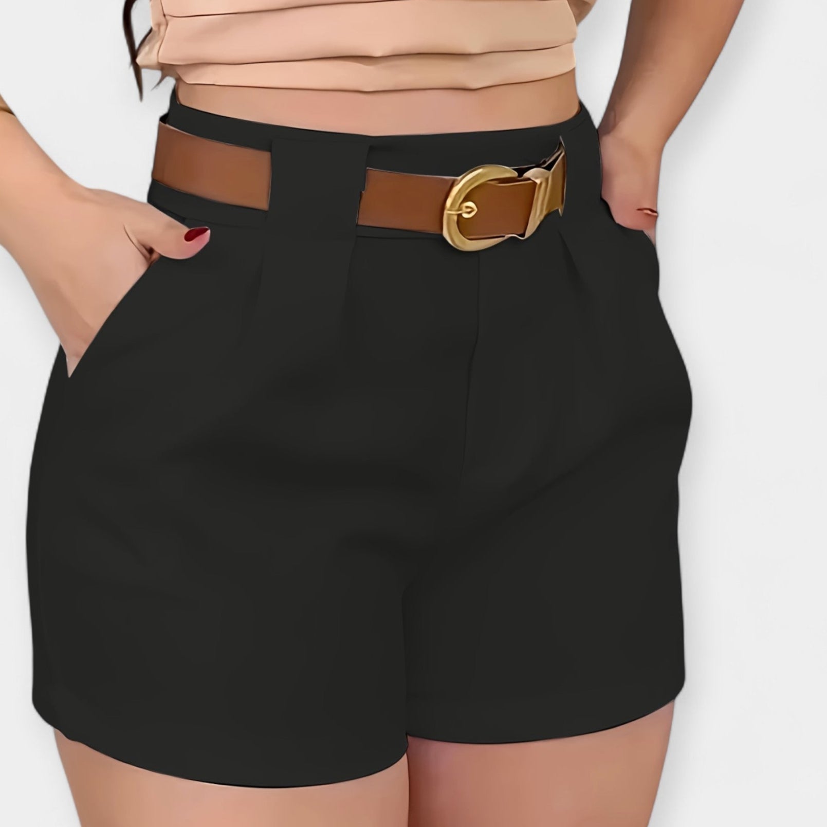 Pantalones Cortos Plisados de Cintura Alta
