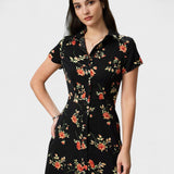 Glória - Vestido Midi Negro Floral