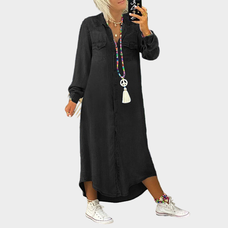 Vestido maxi de mezclilla de manga larga