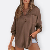 Inês - Blusa Túnica Ligera con Escote en V y Botones