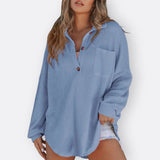 Inês - Blusa Túnica Ligera con Escote en V y Botones