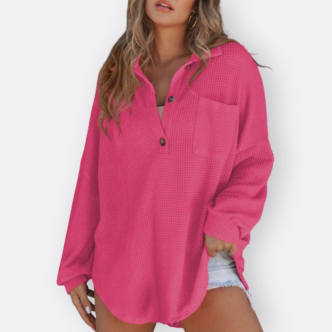 Inês - Blusa Túnica Ligera con Escote en V y Botones