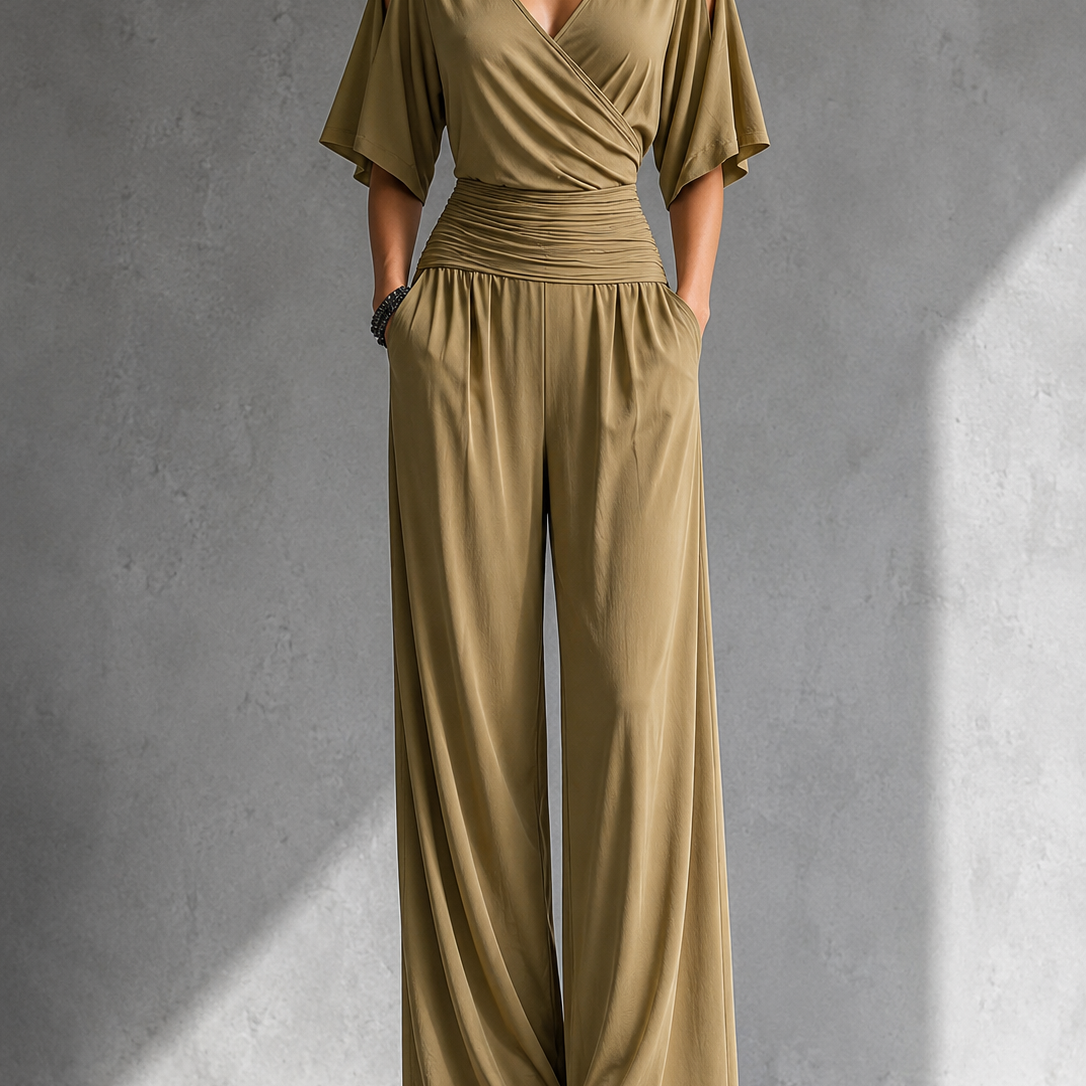 Amália | Conjunto Elegante con Top Cruzado y Pierna Ancha