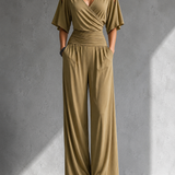 Amália | Conjunto Elegante con Top Cruzado y Pierna Ancha