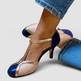 Aléssia - Zapatillas de tira en T coloridas y cómodas con puntera redonda