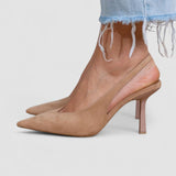Marlena - Zapatos de tacón tipo slingback nude con un tacón fino