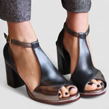 Nadaria - Sandalias negras con tacón alto y puntera abierta en patchwork