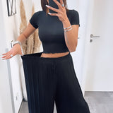 Maia - Pantalones Plisados Negros