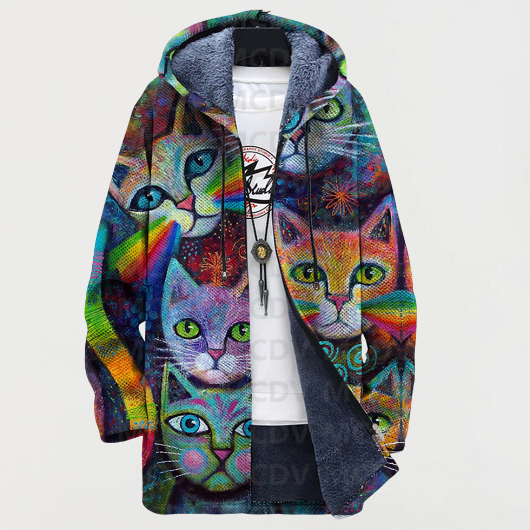 Sudadera con gato en arcoíris