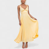 Abia - Vestido maxi amarillo plisado