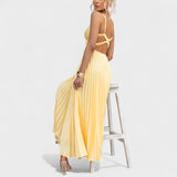 Abia - Vestido maxi amarillo plisado