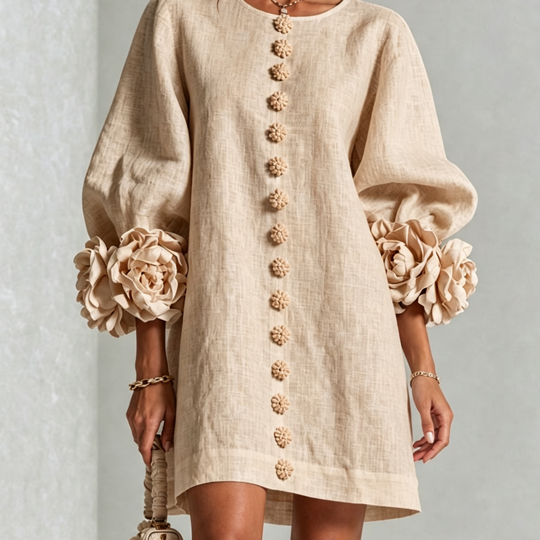 Amara - Mini Vestido Elegante con Botones Florales