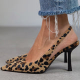 Liorina - Zapatos de tacón kaki con estampado de leopardo y punta afilada