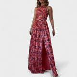 Floral - Vestido largo con halteres
