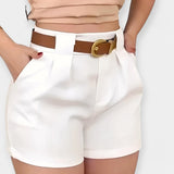 Pantalones Cortos Plisados de Cintura Alta