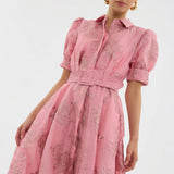 Matilde - Vestido Largo en Jacquard Floral con Cinturón