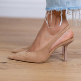 Marlena - Zapatos de tacón tipo slingback nude con un tacón fino